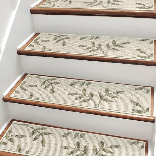 Carpet Stair Treads, Non-Slip Stair Treads for Wooden Steps Indoor | Stair Runner for Pets, Non Skid Staircase Step Treads Washable Reusable, Stair Protectors 30" x8" Set of 15, White
