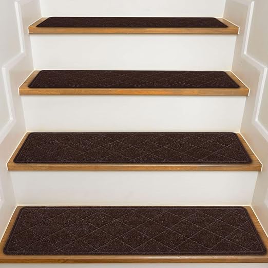 KOOTETA Stair Treads for Wooden Steps Indoor, 15 Pack 8" X 30" Non Slip Carpet Stair Treads with Reusable Adhesive for Elders and Dogs, Surface Polyester TPR Backing Stair Rugs, Brown