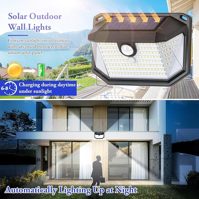 Solar Outdoor Lights, 16-Pack Super Bright 178 LEDs Motion Sensor Wall Light with 270° Wide Angle & 3 Modes, Waterproof Solar Powered Security Light for Patio Garden Garage Front Door