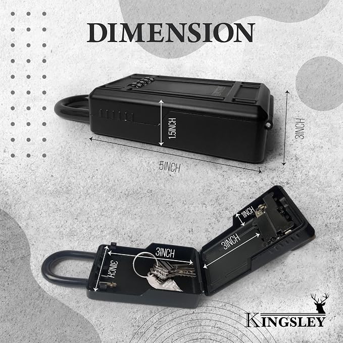 Kingsley KL313 Large Capacity Key Storage Box with Resettable Code, Water Resistant Realtor Key Lock Box for Spare Keys, Lock Box for Home, Apartment, AirBnB