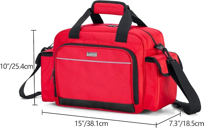 Trunab Home Health Nurse Bag Empty, Portable Medical Supplies Shoulder Bag | for Hospice, Home Visit, Hospital Interns, Red, Bag Only