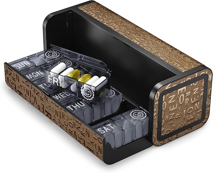 Aesthetic Pill Organizer 7 Day AM PM, Discreet 2 Times a Day Weekly Pill Box with Double Protection Shell, Large Capacity Portable Vitamin Case for Travel Meds & Medicine Organizer (Gold)