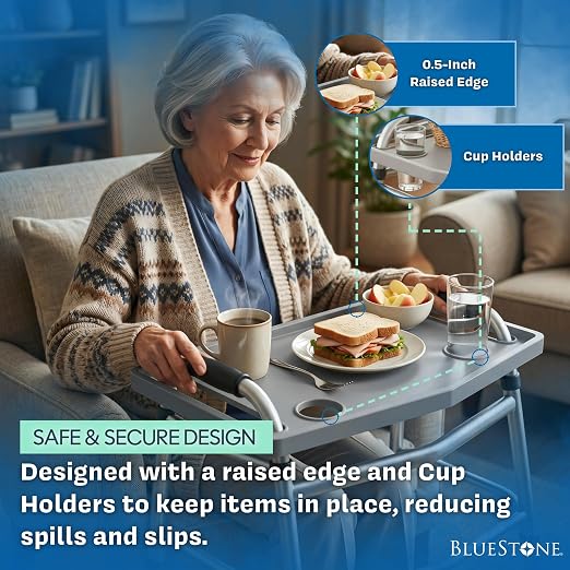 Bluestone Walker Tray- Upright with Holders-Universal Table Fits Most Standard Folding Walkers-Home Mobility Medical Equipment Accessories, 1 Count (Pack of 1) | Mobility Table Tray Fits Most Standard Folding Walkers, Home Mobility Medical Equipment Ac...