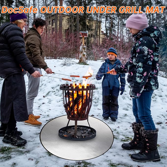 DocSafe 38" Round Fire Pit Mat for Solo Stove Bonfire,4-Layer Double-Sided Fireproof Heat Insulated Under Grill Mat Protector for Deck,Patio,BBQ,Oil-Proof and Reusable and Waterproof,Black＆Silver