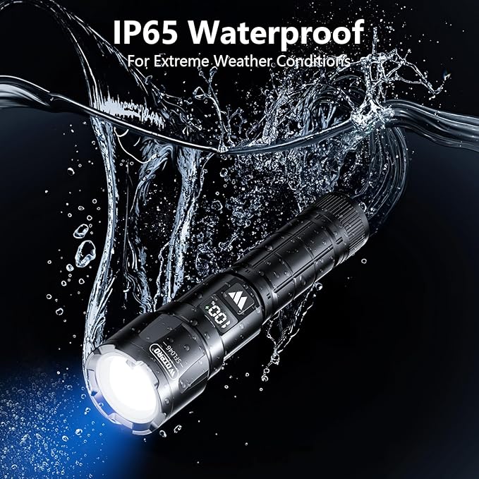 WdtPro Rechargeable Flashlights 2 Pack, Super Bright LED High Lumens Tactical Flash Light with LCD Battery Display, Zoomable 3 Modes, Powerful Handheld Flashlights for Home Emergencies Camping Outdoor