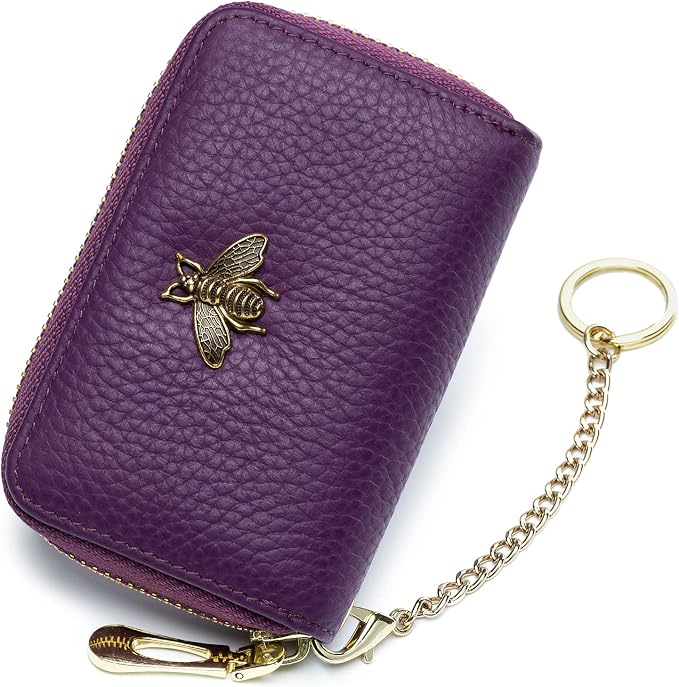imeetu RFID Credit Card Holder, Small Card Wallet Women, Leather Card Case | Genuine Leather Women's Card & id Cases, Change Coin Purse with Zipper Keychain id Window, 20 Colors & 3 Styles, Daily, Gifts