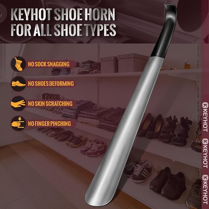 Metal Shoe Horns 7.5-16.5“, Shoehorns Long & Travel for Kids Adult | Stainless Steel Shoehorns, Shoe Spoons, Portable Compact Lightweight Wear Shoes Helper for Boots Men Women