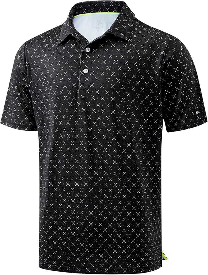 Obla Mens Golf Polo Shirts Short Sleeve Dry Fit Performance Moisture Wicking Casual Print Collared Golf Shirts for Men