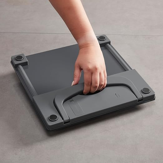 Taylor Digital Bathroom Scale with Handle, Blue Gray Glass Platform, 440 lb Capacity, 12x12 Inch