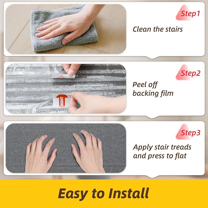 JSEI Non-Slip Stair Landing Rug Mat, 1-Pack 30" X 30", Light Grey | Edging Stair Treads Corner Indoor Stair Runners for Wooden Steps for Kids and Dogs, 100% Polyester, TPE Backing