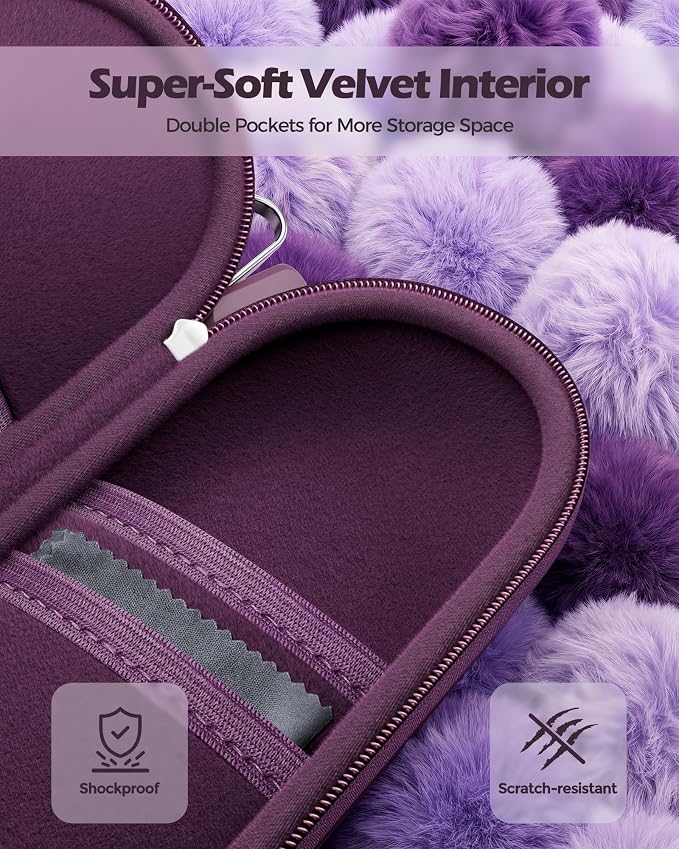 ProCase Hard Double Sunglasses Glasses Case for Men Women -Plum | Hard EVA Shell Shockproof Dual Eyeglass Case with Metal Hook Velvet Lining, Travel Zipper Organizer for Couple Gifts