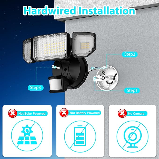 85W Motion Sensor Outdoor Light, 8500LM Ultra-Bright LED Security Light with 3 Adjustable Heads, IP65 Waterproof Dusk to Dawn Flood Light for Garage, Yard, and Driveway, 6500K Daylight, Black
