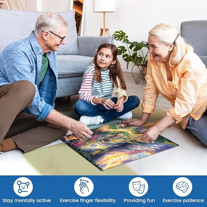 3 Pack 48 Large Piece Puzzle for Seniors Alzheimer’s Puzzles Dementia Alzheimer's Products Activities for Elderly Adults Mountains Village Sea Easy Jigsaw Puzzle Cognitive Games with 3 Storage Bags