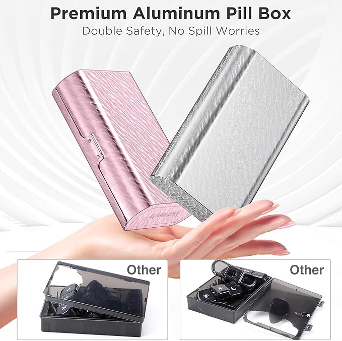 Zannaki Metal XL Weekly Pill Organizer 2 Times a Day, Large Travel Daily Pill Box 7 Day, Portable Week Twice Pill Holder Container, AM PM Pill Case for Medicine Vitamin Medication Supplement, Pink