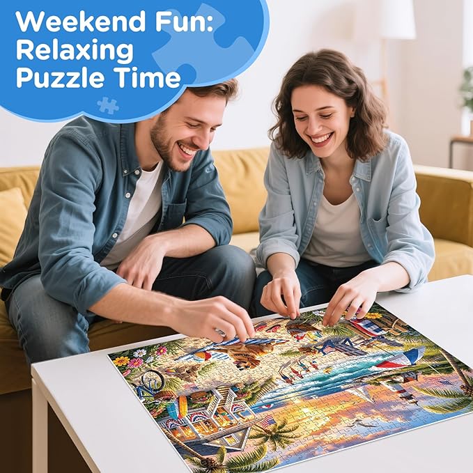 500 Piece Puzzles for Adults, Beach Sunset Jigsaw Puzzles 500 Pieces | Puppy Animal Puzzles for Adults 500 Pieces, Summer Vacation Nature Jigsaw Puzzle for Adult Seniors, Toy Game Gift Activity