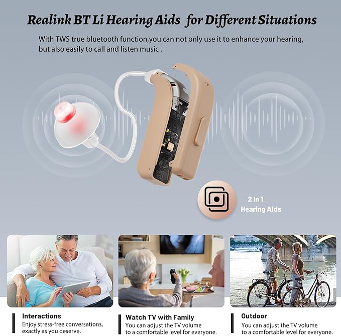 Bluetooth Hearing Aids for Seniors Rechargeable - RIC OTC Hearing Devices with Noise Cancelling for Women & Men with Fast Charge Dock Included