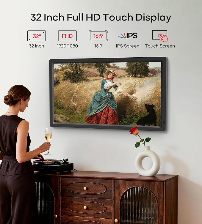 Frameo 32" Extra Large Digital Picture Frame WiFi 64GB, 1920 x 1080 FHD IPS Touch Screen Electronic Photo Frames, Wall Mounted, Auto-Rotate, Support USB and SD Card, Share Photos Videos Instantly