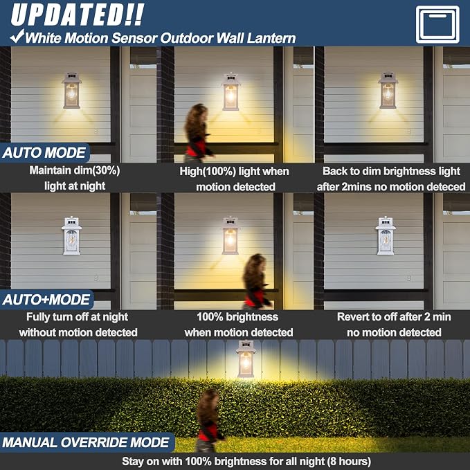 FILIYANO White Motion Sensor Outdoor Wall Lantern, Dusk to Dawn, 1 Pack | Anti-Rust, Waterproof Exterior Sconce, Outside Fixture with 3 Modes, Coastal Coach Light for Front Door, Garage, Porch, Patio