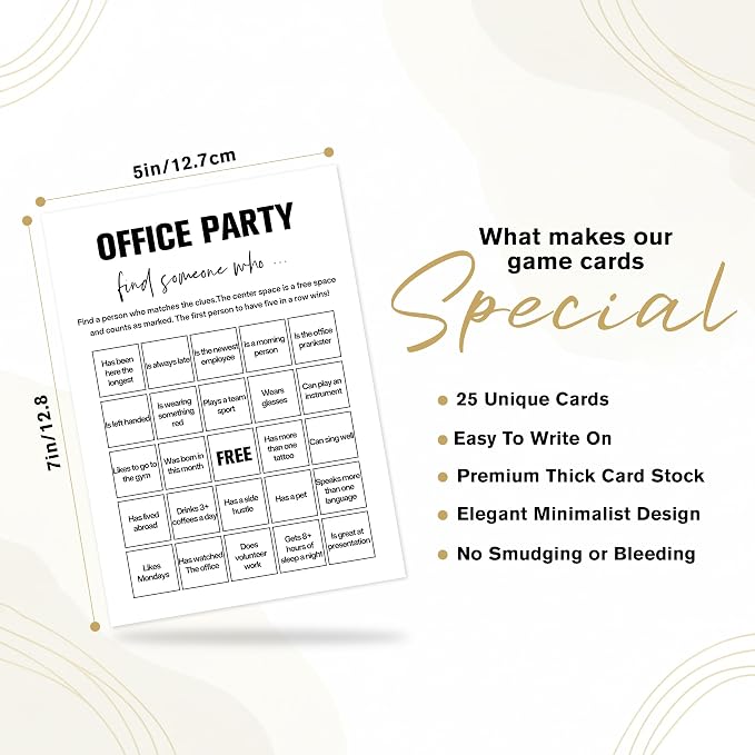 Find Someone Who Bingo Cards, 25 Unique Randomized 5x7 Sheets, Get to Know You Bingo Game for Adults, Ice Breaker Office Party Games, Team Building Games for Work, High Replay Value - B005