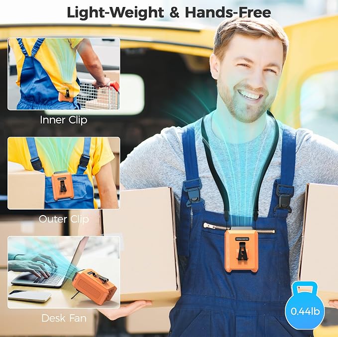 Portable Mini Waist Fan - Rechargeable Clip on Belt Wearable Body Fan, Max 20H Cooling, 5 Speeds 16000RPM Turbo Hands-Free Under-Shirt Neck Fan for Outdoor Jobsite Camping Traveling