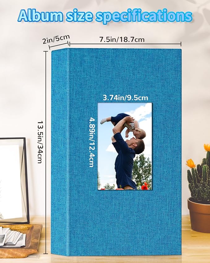 Artfeel Photo Album 4x6 with 300 Pockets,Slip-in Picture Albums,Linen Cover Memory Book with Front Window,White Page Vertical Photo Book for Wedding,Family,Anniversare,Baby,Vacation