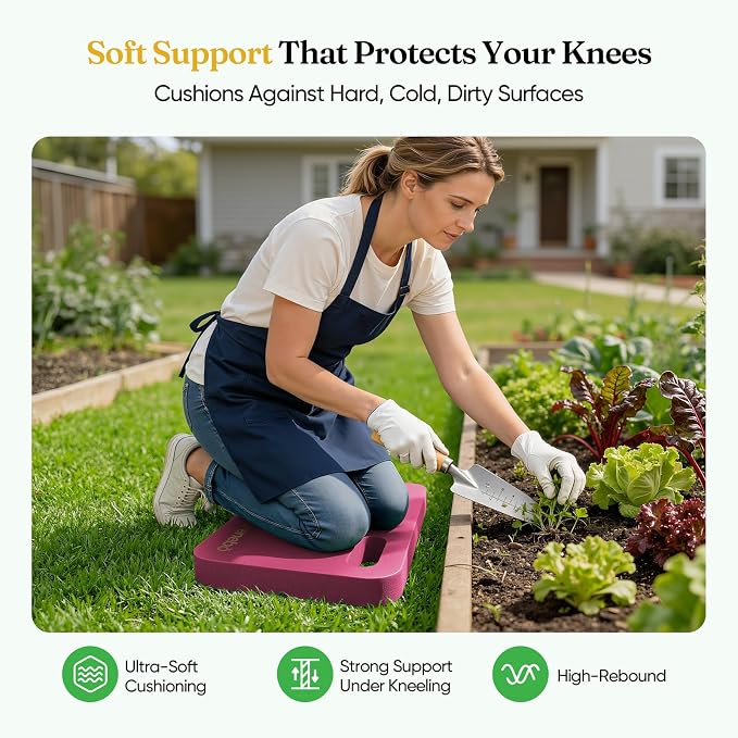 Grenebo 1-Pack Kneeling Pads, Extra Thick, 17.3 x 11 x 1.6 in, Pink | Soft NBR Foam Cushion for gardening kneeling pad use, Knee pad support for Gardening, Baby Bathing, Exercise and Work