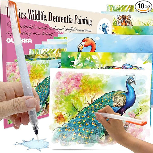QUOKKA Dementia Activities for Seniors - Water Painting Alzheimers Products for Elderly - Reusable Activity Kits for Dementia Patients - Tropics Wildlife Relaxing Set