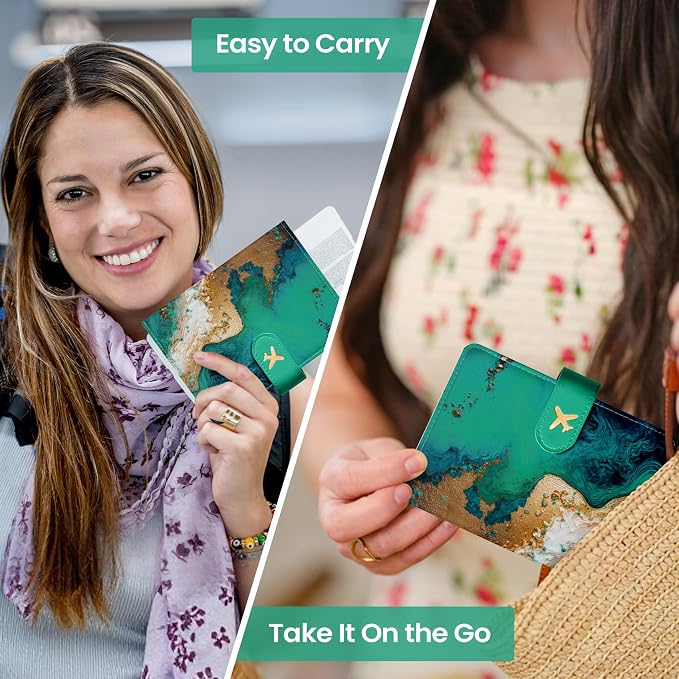 Passport Holder for Travel Essentials, RFID Blocking Leather Cover Wallet with Magnetic Closure, Aesthetic & Cute Passport Book Case for Women and Men - Coastline