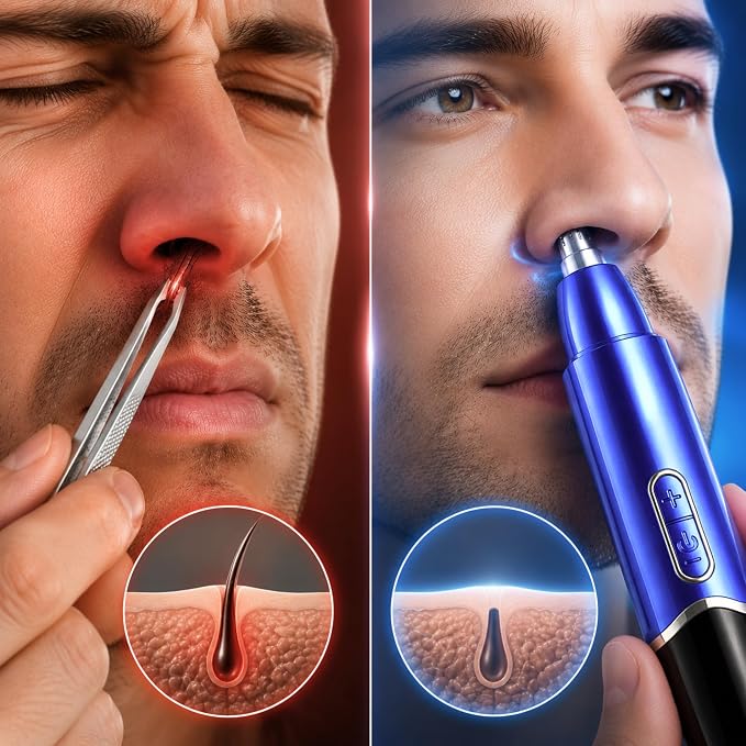 5-in-1 Rechargeable Nose & Ear Hair Trimmer - IPX7 Waterproof Dual Edge Grooming Kit for Men & Women, Perfect for Hair Removal of Nose, Eyebrows, Body, Facial Hair, Sapphire Blue