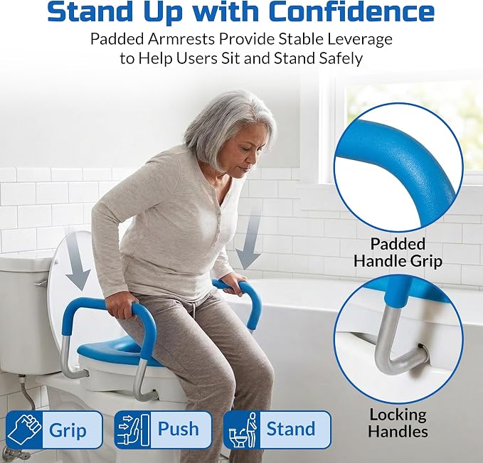 Raised Toilet Seat for Seniors, Elevated Toilet Seat Riser with Padded Seat | Easier, Safer Sit & Stand at the Toilet - padded seat, tool-free assembly