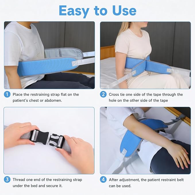 Medical Bed Restraint Strap for Elderly, Anti-Fall Waist Belt for Elderly, Adjustable Wheelchair Seat Safety Belt, Medical Bed Safety Assist, Mesh Fabric, Light Blue
