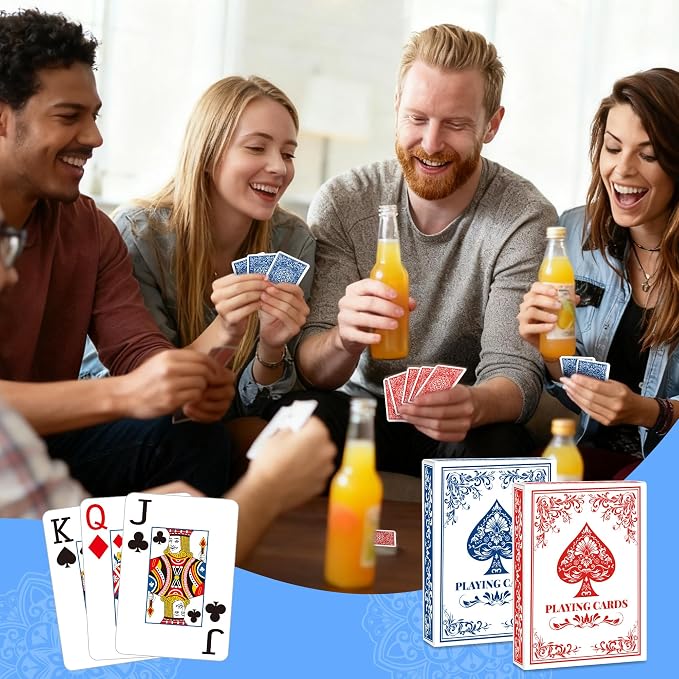 Playing Cards, Deck of Cards, Poker Cards, Jumbo Poker Size Large Print Playing Cards for Adults Seniors, Card Games for Family Game Night Table Games Magic Casino Theme Party (Blue and Red)