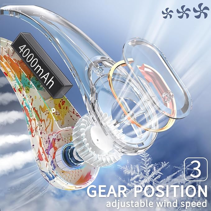 FrSara Neck Fan, Portable Personal Fan Strong Wind, 4000mAh, Air Volume,360° Cooling, No Hair Twisting, Air Volume On 2 Sides, Non-Slip, Quick Charge, Long Use Time, Gift for Women, Men, Birthday