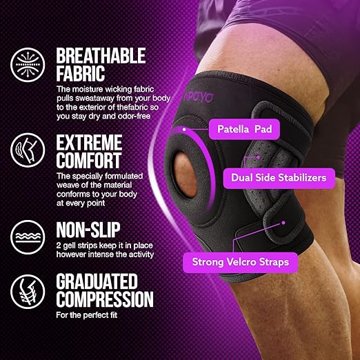 APOYO Knee Brace for Women & Men - Knee Compression Sleeve For Knee Pain Relief, Meniscus Tear, ACL, Arthritis, Joint Pain Relief, with Patella Gel Pad & Side Stabilizers (X-Large) Purple