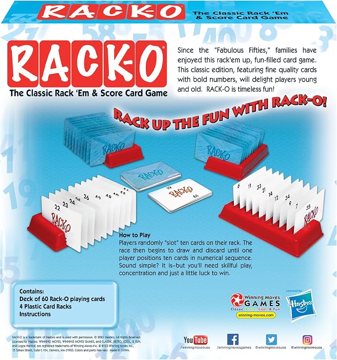Winning Moves Rack-O Retro Edition, Enjoyed Since the 50's | Classic Tabletop Number Sorting Game, 2-4 Players, Ages 8+
