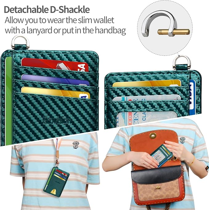 Slim Minimalist Front Pocket Wallet, RFID Blocking Credit Card Holder Wallet with Detachable D-Shackle for Men Women