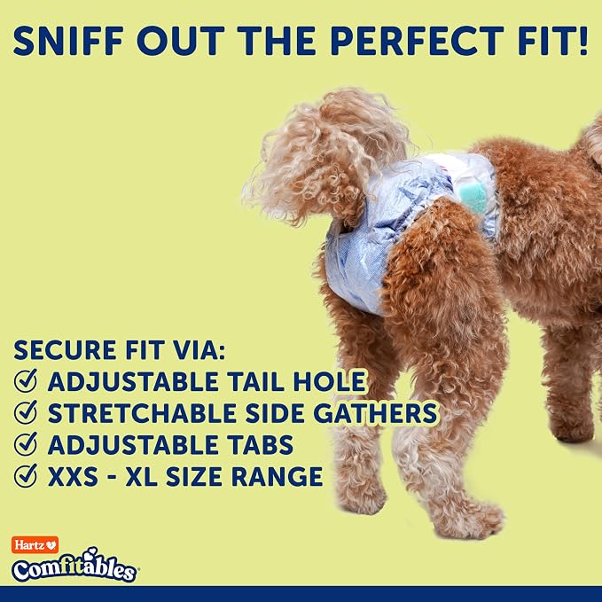 Hartz Comfitables Disposable Dog Diapers, Size XXS 12 Count, Comfortable & Secure Fit, Easy to Put On, Super Absorbent Male and Female Diaper