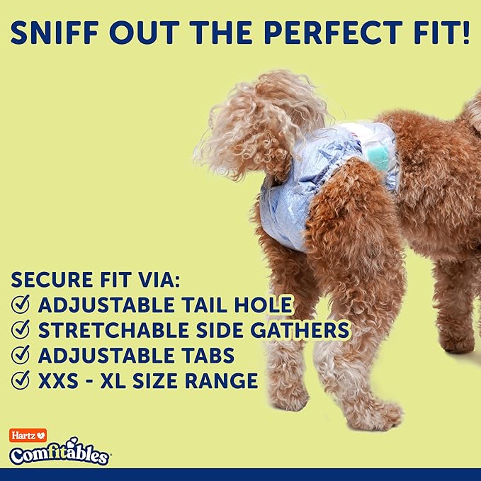 Hartz Comfitables Disposable Dog Diapers, Size XXS 42 count, Comfortable & Secure Fit, Easy to Put On, Super Absorbent Male and Female Diaper