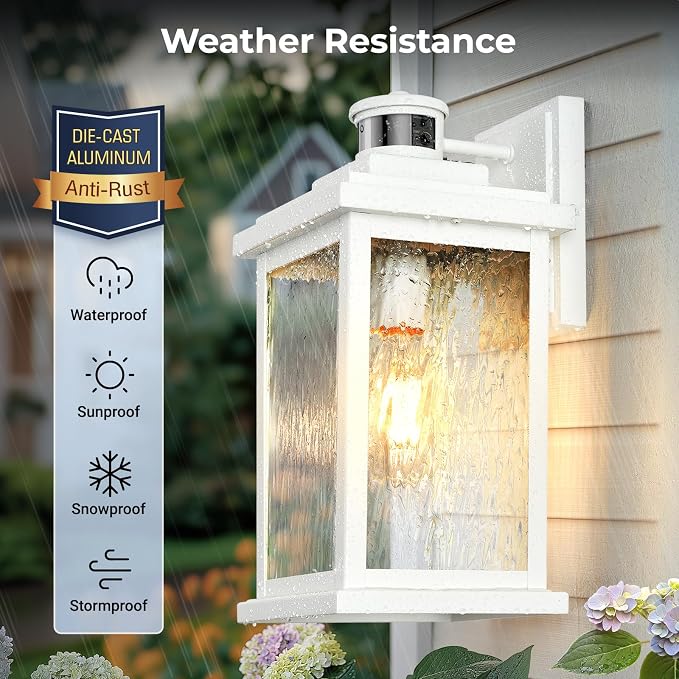 VIANIS Large Adjustable Sensitivity Motion Sensor Exterior Porch Lights | Anti-Rust, Dimmable, 2 Pack White Dusk to Dawn Outdoor Lighting, Waterproof Front Porch Light for Garage, Front Door, E26