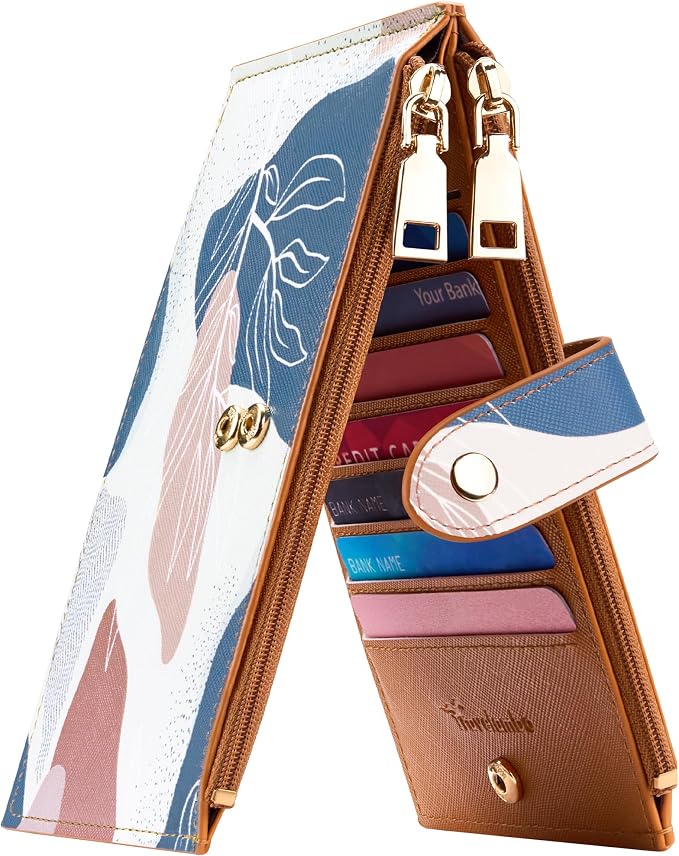 Travelambo RFID Wallet Women Large Size Bifold Multi Card Wallet Case with Zipper Pocke Credit Card Holder for Women