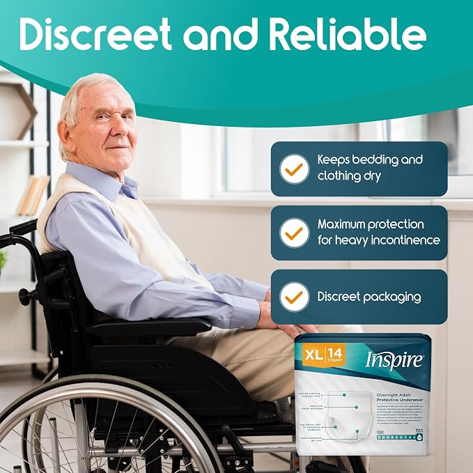 Inspire Adult Diapers Women or Men - MAX Absorbency | Our Most Absorbent and Dry, Incontinence Underwear for Women or Men | Leak Proof Diaper Overnight or Daytime for Heavy