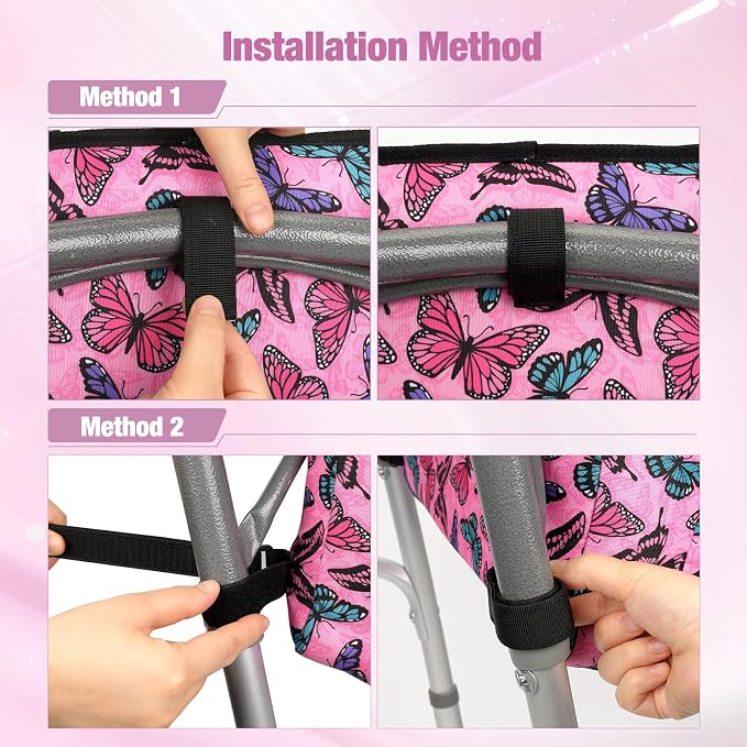 ZHCHG Walker Bag with Cup Holder, Walker Accessories for Seniors Detachable | Foldable Walker Basket with Large Capacity, Best Gift (Not Fit Rollator Walkers)- Lightpink