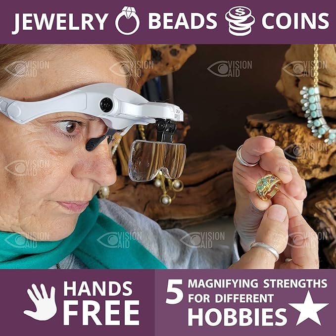 Vision Aid Magnifying Glasses with Light for Close Work, Illuminated Hands Free Headband Magnifier Goggles with Storage Case for Hobby Painting Reading Coin Watch Bead Jewelry…
