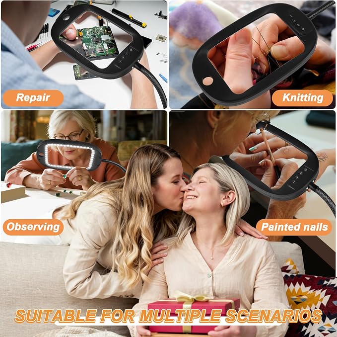30X/10X Floor Magnifying Glass with Light and Stand, 45 LED Flexible Gooseneck, Hands-Free Magnifying Lamp for Reading, Close Work, Sewing