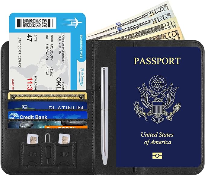 Airtag Passport Holder for Travel Essentials, RFID Passport Cover | Rfid Blocking Wallet, Synthetic Leather Case, Vacation Travel Accessories, For Women Men