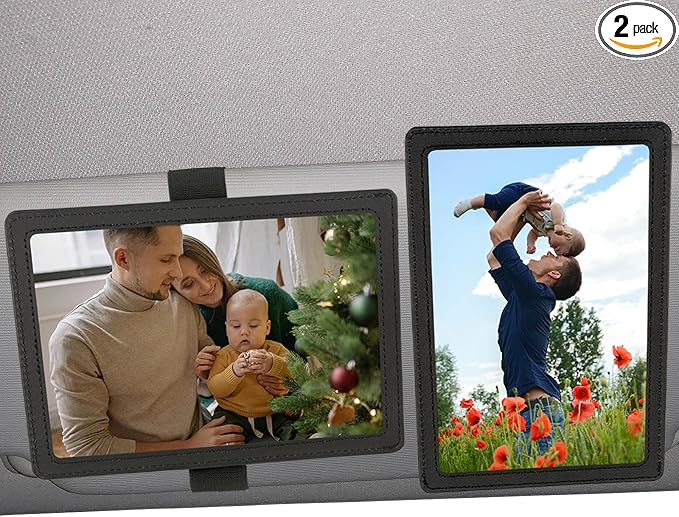 Car Picture Frame, Leather Vehicle Sun Visor 4x6 (Standard 6 Inches) Photo Holder Displays Both Horizontally and Vertically by Srandme (2pcs, Black)