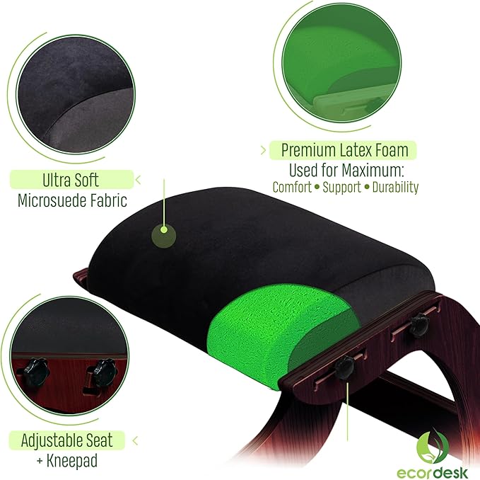 Ergonomic Kneeling Chair - Natural Latex Foam - Posture Chair for Desk with Adjustable Seat & Knee Pad, Rocking Knee Chair for Upright Posture (Walnut)