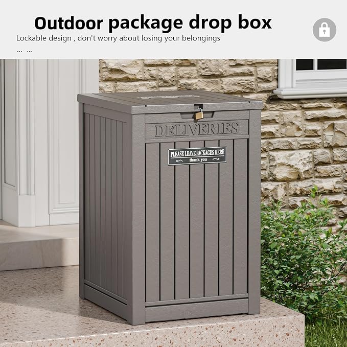 Package Delivery Box for Outside, Waterproof Outdoor Storage, Grey