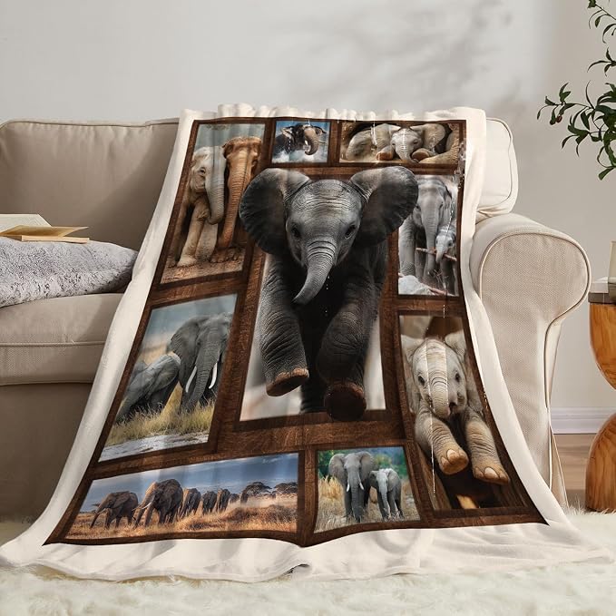 Yibuda Elephant Family Blanket Cute Elephant Flannel Plush Throw Blanket Cozy Wildlife Animal Decor Fleece Stuff Blanket Gifts for Lover Girls Boys Kids Adults Women Bed Travel 50"x60"