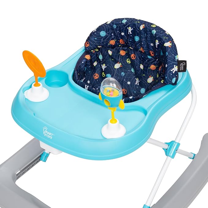 Smart Steps Trend Activity Walker and Entertainer with Removeable Toys, Large Tray, Cup Holder, Adjustable Height and Flat Fold Frame for Storage, Ages 6 Months +, Space Walk Navy
